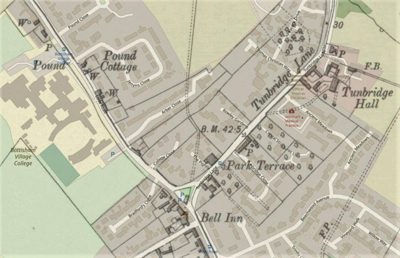 Bottisham north - modern and c1890 map overlay